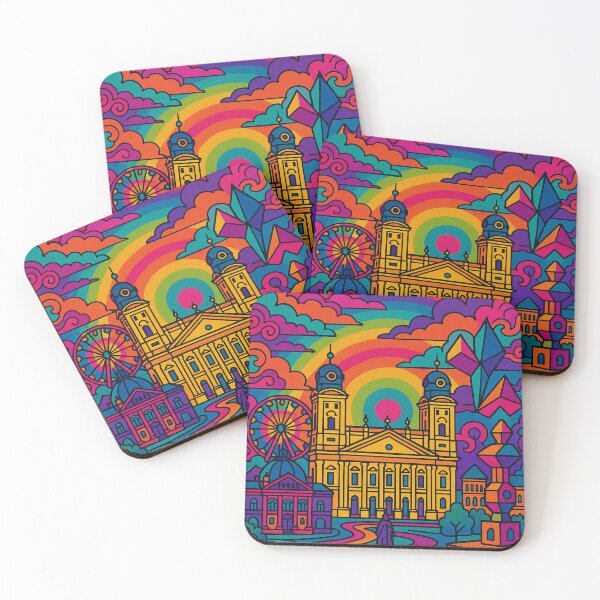 Item preview, Vibrant Psychedelic Cityscape of Debrecen | Colorful Retro Travel Art | Trippy Wall Decor | Hungarian City Illustration | Bohemian Urban Landscape designed and sold by PaintedPixels01.
