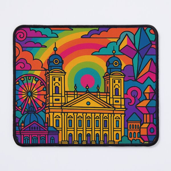 Item preview, Vibrant Psychedelic Cityscape of Debrecen | Colorful Retro Travel Art | Trippy Wall Decor | Hungarian City Illustration | Bohemian Urban Landscape designed and sold by PaintedPixels01.