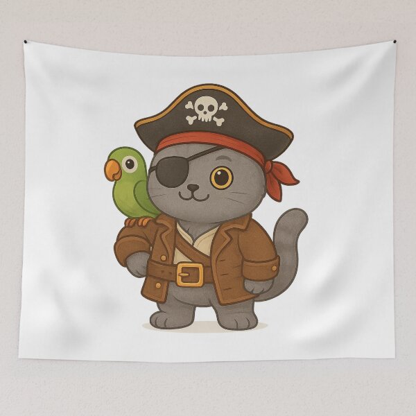 Item preview, Cute Pirate Cat with Parrot designed and sold by Moons Studio.