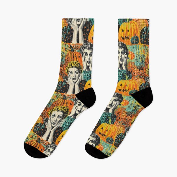 Item preview, Retro Horror Scream Queens and Pumpkins Collage designed and sold by joannejgg.