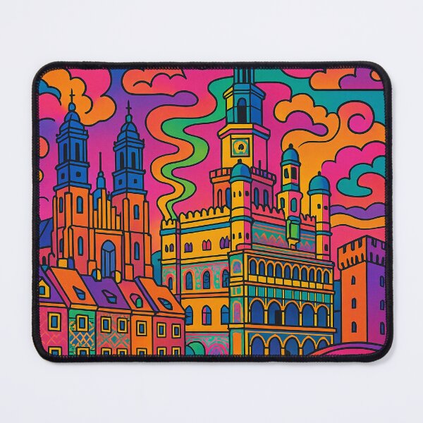 Item preview, Vibrant Psychedelic Cityscape of Poznań | Colorful Retro Travel Art | Trippy Wall Decor | Polish City Illustration | Bohemian Urban Landscape designed and sold by PaintedPixels01.
