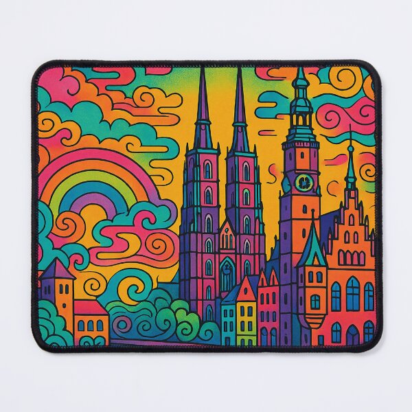Item preview, Vibrant Psychedelic Cityscape of Wrocław | Colorful Retro Travel Art | Trippy Wall Decor | Polish City Illustration | Bohemian Urban Landscape designed and sold by PaintedPixels01.