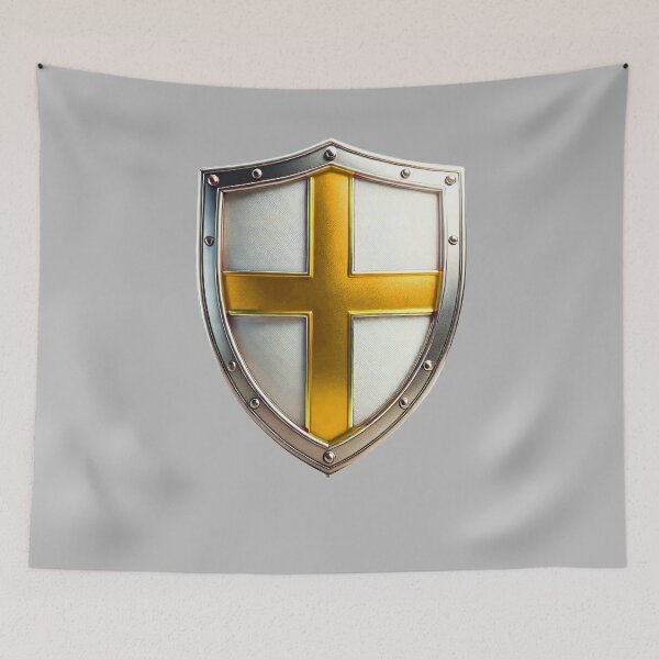 Item preview, Elegant White Shield with Gold Cross – Medieval Emblem designed and sold by Highlandkings.