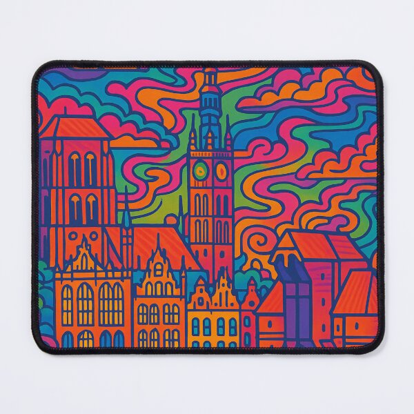 Item preview, Vibrant Psychedelic Cityscape of Gdańsk | Colorful Retro Travel Art | Trippy Wall Decor | Historic Polish Port City Illustration | Bohemian Urban Landscape designed and sold by PaintedPixels01.