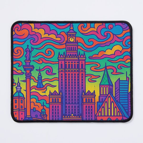 Item preview, Vibrant Psychedelic Cityscape of Warsaw | Colorful Retro Travel Art | Trippy Wall Decor | Polish Capital Illustration | Bohemian Urban Landscape designed and sold by PaintedPixels01.