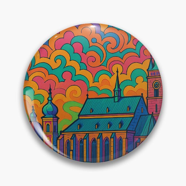 Item preview, Vibrant Psychedelic Cityscape of Plzeň | Colorful Retro Travel Art | Trippy Wall Decor | Czech City Illustration | Bohemian Urban Landscape designed and sold by PaintedPixels01.