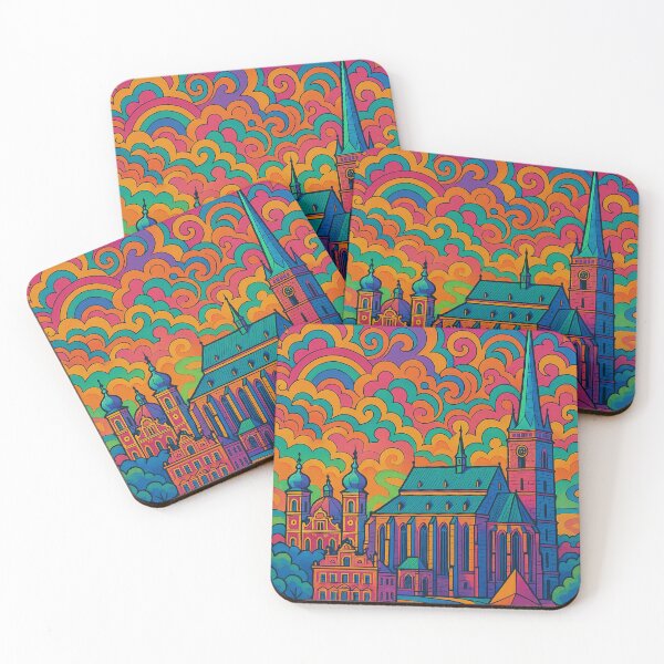Item preview, Vibrant Psychedelic Cityscape of Plzeň | Colorful Retro Travel Art | Trippy Wall Decor | Czech City Illustration | Bohemian Urban Landscape designed and sold by PaintedPixels01.