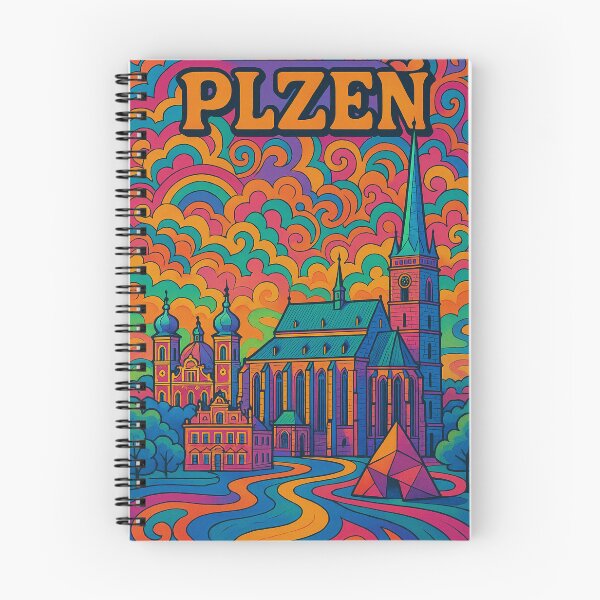 Item preview, Vibrant Psychedelic Cityscape of Plzeň | Colorful Retro Travel Art | Trippy Wall Decor | Czech City Illustration | Bohemian Urban Landscape designed and sold by PaintedPixels01.