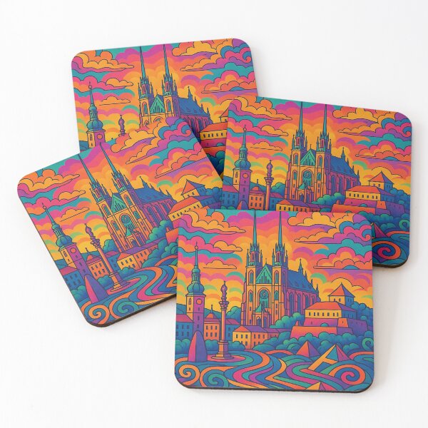 Item preview, Vibrant Psychedelic Cityscape of Brno | Colorful Retro Travel Art | Trippy Wall Decor | Czech City Illustration | Bohemian Urban Landscape designed and sold by PaintedPixels01.