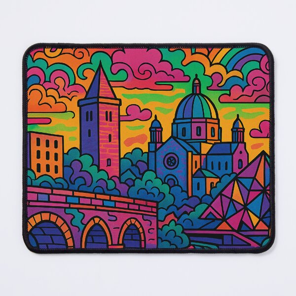 Item preview, Vibrant Psychedelic Cityscape of Galway | Colorful Retro Travel Art | Trippy Wall Decor | Irish Coastal City Illustration | Bohemian Urban Landscape designed and sold by PaintedPixels01.