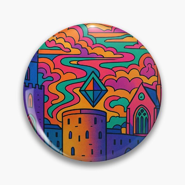 Item preview, Vibrant Psychedelic Cityscape of Limerick | Colorful Retro Travel Art | Trippy Wall Decor | Irish Historic City Illustration | Bohemian Urban Landscape designed and sold by PaintedPixels01.