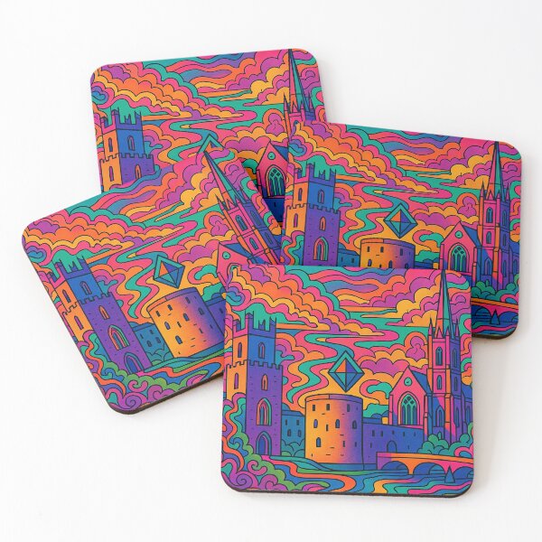 Item preview, Vibrant Psychedelic Cityscape of Limerick | Colorful Retro Travel Art | Trippy Wall Decor | Irish Historic City Illustration | Bohemian Urban Landscape designed and sold by PaintedPixels01.