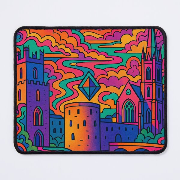 Item preview, Vibrant Psychedelic Cityscape of Limerick | Colorful Retro Travel Art | Trippy Wall Decor | Irish Historic City Illustration | Bohemian Urban Landscape designed and sold by PaintedPixels01.