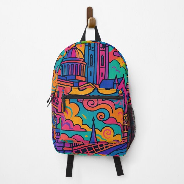 Item preview, Vibrant Psychedelic Cityscape of Dublin | Colorful Retro Travel Art | Trippy Wall Decor | Irish Capital Illustration | Bohemian Urban Landscape designed and sold by PaintedPixels01.