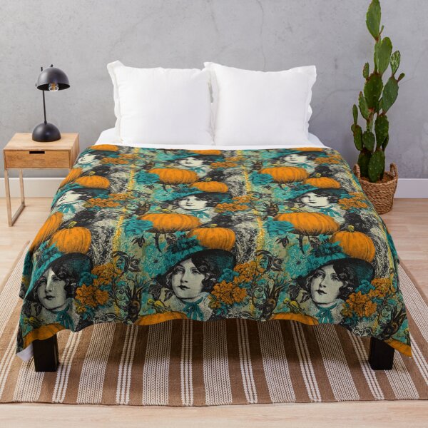 Item preview, Vintage Halloween Lady with Pumpkins and Teal Florals designed and sold by joannejgg.