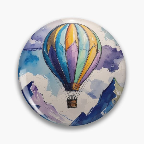 Item preview, Hot Air Balloon over Watercolor Mountains – Soft Sky and Desaturated Tones designed and sold by Dino-Lune.