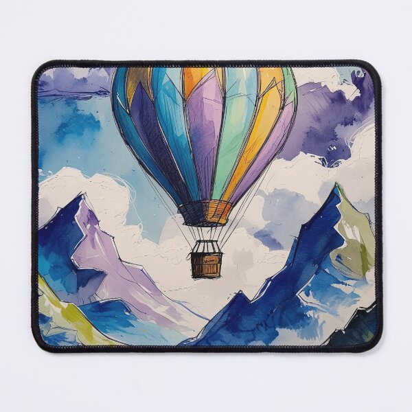 Item preview, Hot Air Balloon over Watercolor Mountains – Soft Sky and Desaturated Tones designed and sold by Dino-Lune.