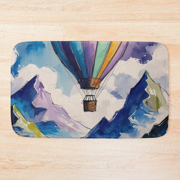 Item preview, Hot Air Balloon over Watercolor Mountains – Soft Sky and Desaturated Tones designed and sold by Dino-Lune.