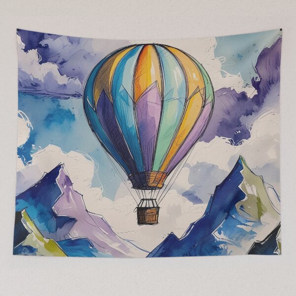 Item preview, Hot Air Balloon over Watercolor Mountains – Soft Sky and Desaturated Tones designed and sold by Dino-Lune.