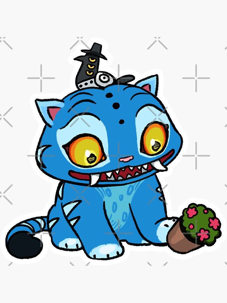Thumbnail 3 of 3, Sticker, Blue tiger play with pot designed and sold by StudioXOA.