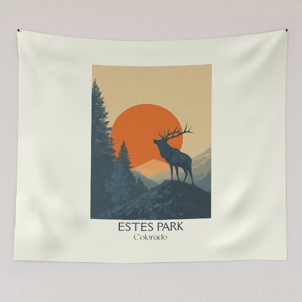 Item preview, Estes Park Colorado Vintage Poster | Mountain Wildlife Art designed and sold by TuncGK.