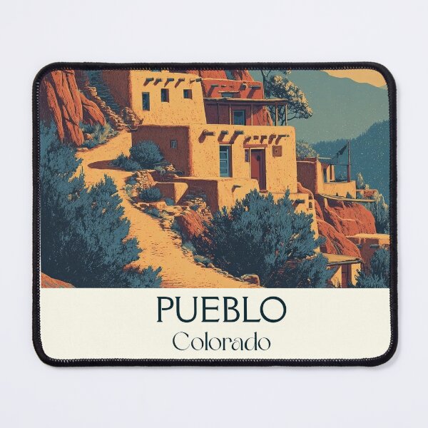 Item preview, Pueblo Colorado Vintage Travel Poster | Historic Adobe Art designed and sold by TuncGK.