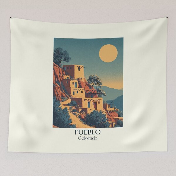 Item preview, Pueblo Colorado Vintage Travel Poster | Historic Adobe Art designed and sold by TuncGK.
