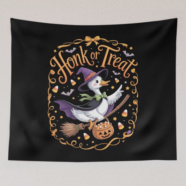 Item preview, Halloween Goose With Broom And Pumpkin Honk Or Treat designed and sold by savrmiller.