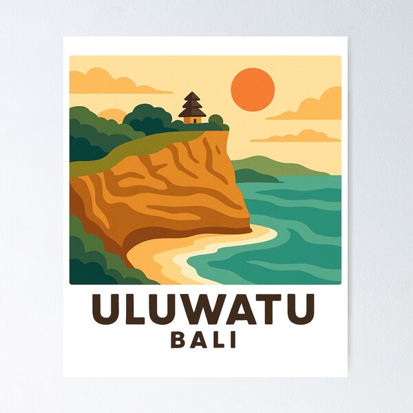 Item preview, Uluwatu Bali Cliff and Temple – Coastal Travel Vector Art designed and sold by Tropical art.