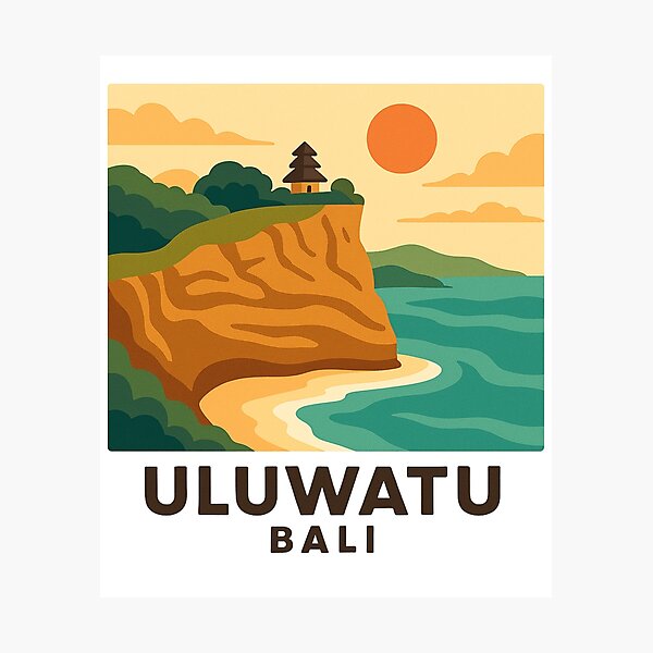 Item preview, Uluwatu Bali Cliff and Temple – Coastal Travel Vector Art designed and sold by Tropical art.