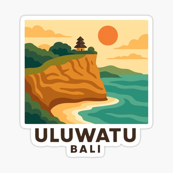 Aperçu de l'œuvre Falaise et temple d'Uluwatu à Bali – Illustration vectorielle de voyage côtier créée et vendue par Tropical art.