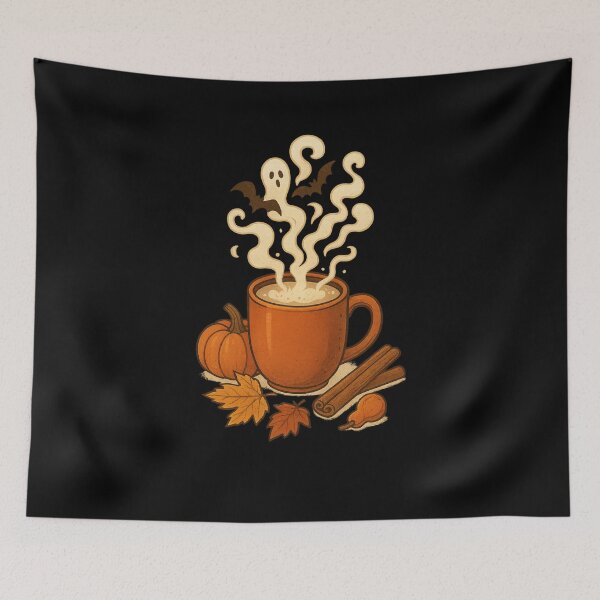 Item preview, Cozy Halloween Mug – Ghosts and Bats Rising with the Steam designed and sold by NoRestDesigns.
