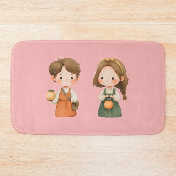 Item preview, Cute Chibi Couple Holding Lanterns – Watercolor Kawaii Illustration for Stickers, Prints & Gifts designed and sold by K@Whimsical cottagecore.
