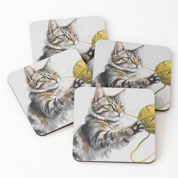 Item preview, Cat playing with yellow furball designed and sold by MURO888.