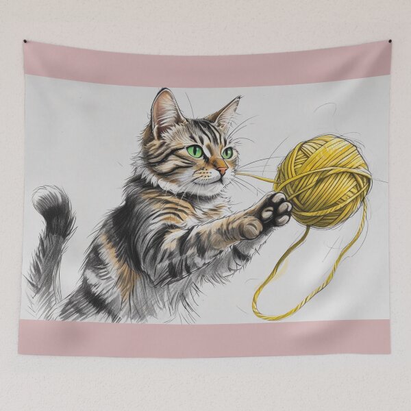 Item preview, Cat playing with yellow furball designed and sold by MURO888.