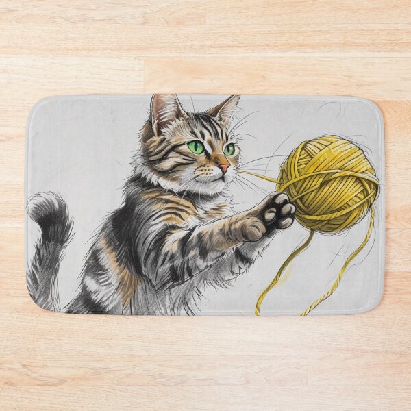 Item preview, Cat playing with yellow furball designed and sold by MURO888.