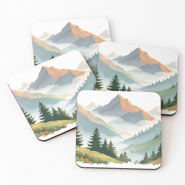 Item preview, Watercolor Mountain Landscape with Pine Trees – Serene Nature Painting designed and sold by K@raksnalee.