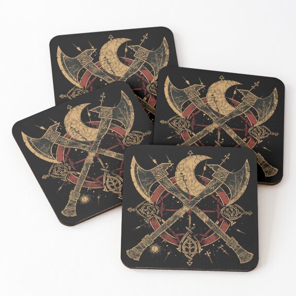 Item preview, Viking Bearded Axes & Crescent Moon – Norse Knotwork Emblem designed and sold by ArgentoArt.