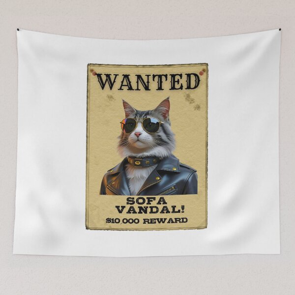 Item preview, Funny Maine Coon Cat WANTED Poster – Cool Sunglasses & Leather Jacket Sofa Vandal designed and sold by Fredster1966.