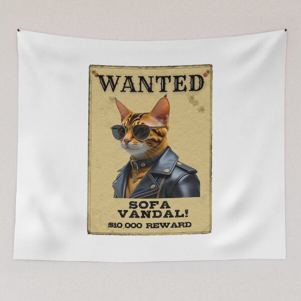 Item preview, Funny Bengal Cat WANTED Poster – Cool Sunglasses & Leather Jacket Sofa Vandal designed and sold by Fredster1966.