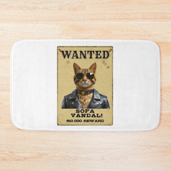 Item preview, Funny Savannah Cat WANTED Poster – Cool Sunglasses & Leather Jacket Sofa Vandal designed and sold by Fredster1966.