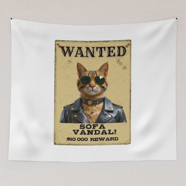 Item preview, Funny Savannah Cat WANTED Poster – Cool Sunglasses & Leather Jacket Sofa Vandal designed and sold by Fredster1966.