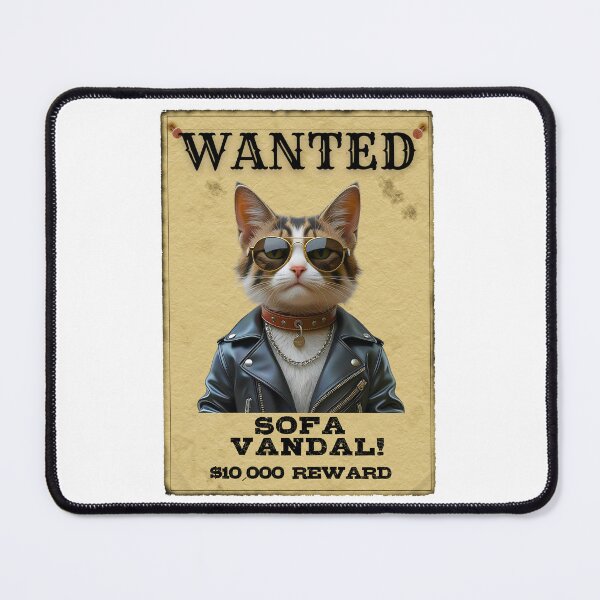 Item preview, Funny Ragamuffin Cat WANTED Poster – Cool Sunglasses & Leather Jacket Sofa Vandal designed and sold by Fredster1966.