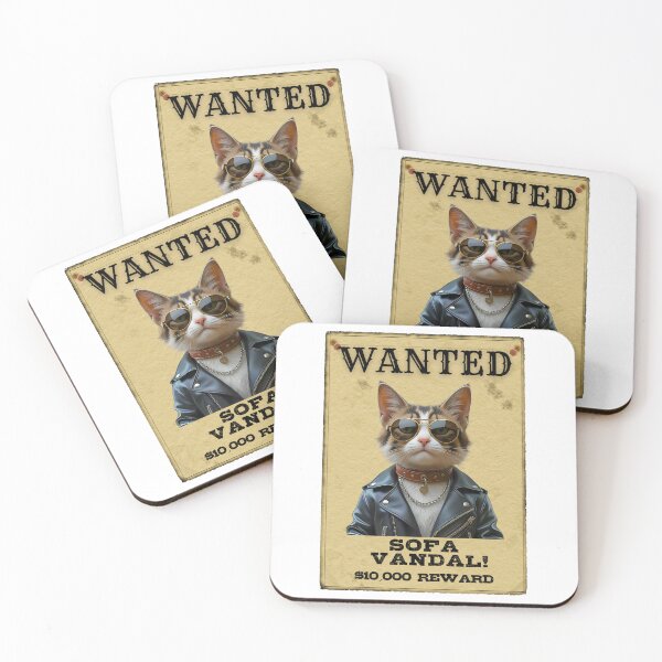 Item preview, Funny Ragamuffin Cat WANTED Poster – Cool Sunglasses & Leather Jacket Sofa Vandal designed and sold by Fredster1966.