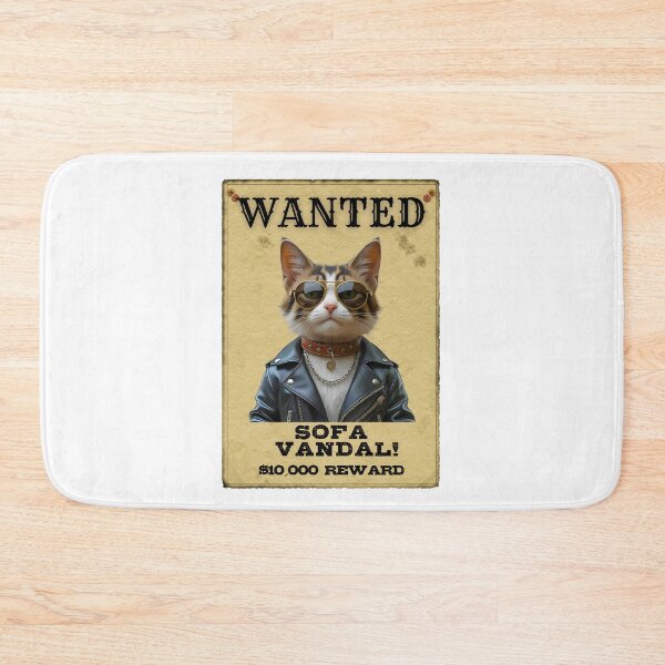 Item preview, Funny Ragamuffin Cat WANTED Poster – Cool Sunglasses & Leather Jacket Sofa Vandal designed and sold by Fredster1966.