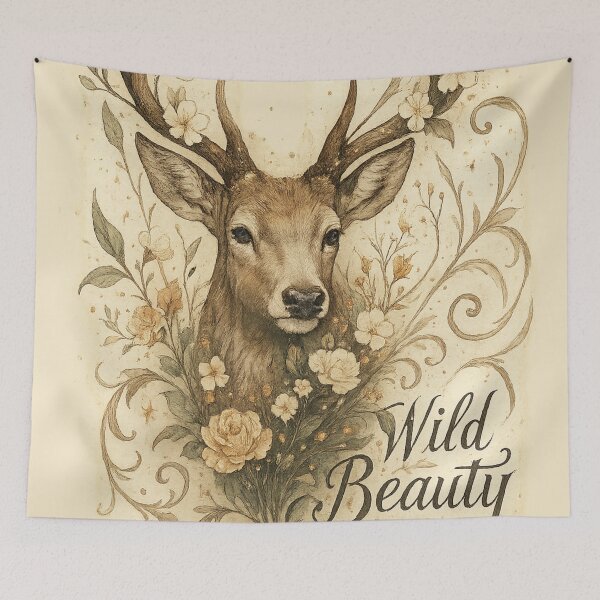 Item preview, Forest Deer & Blossoms – Vintage Cottagecore in Gold (Wild Beauty) designed and sold by Bernd Friese.