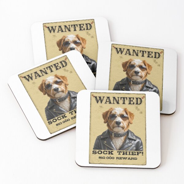 Item preview, Funny Bernedoodle WANTED Poster – Sock Thief in Cool Sunglasses & Leather Jacket designed and sold by Fredster1966.