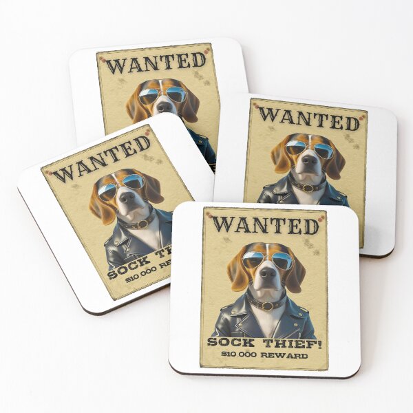 Item preview, Funny Beagle WANTED Poster – Sock Thief in Cool Sunglasses & Leather Jacket designed and sold by Fredster1966.