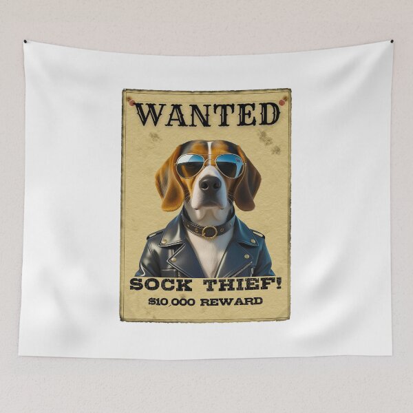 Item preview, Funny Beagle WANTED Poster – Sock Thief in Cool Sunglasses & Leather Jacket designed and sold by Fredster1966.