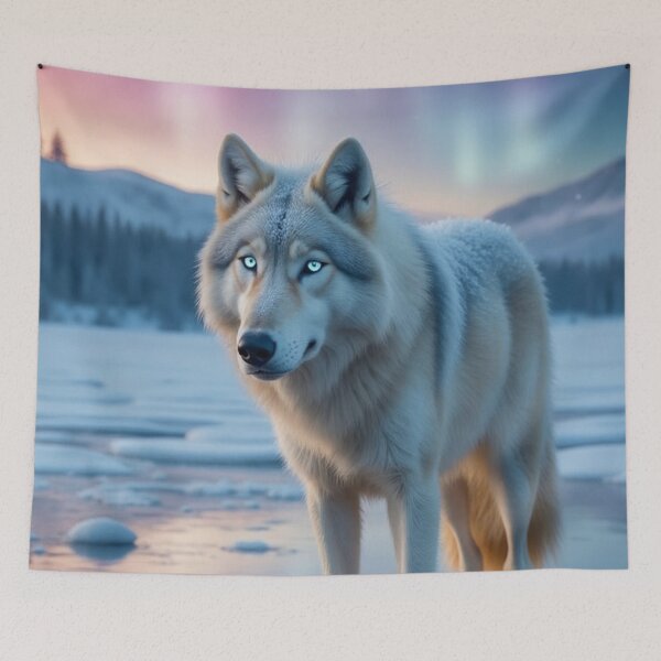 Item preview, Sacred North - White Wolf and Northern Lights designed and sold by Nightcoder Designs.